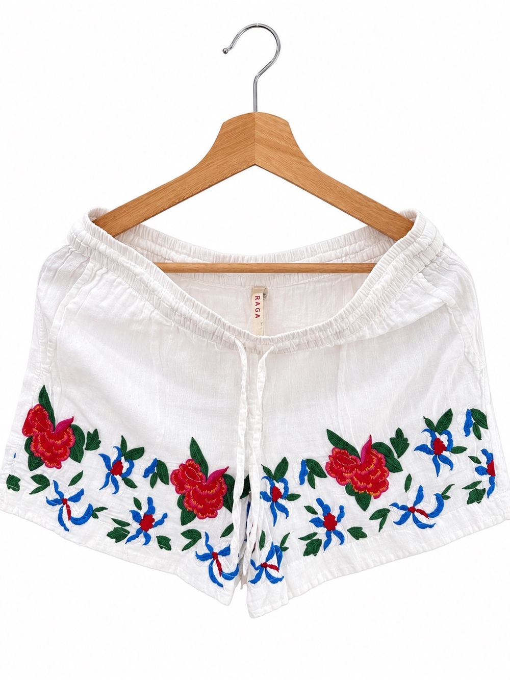 RAGA White Embroidered Floral Lounge Shorts